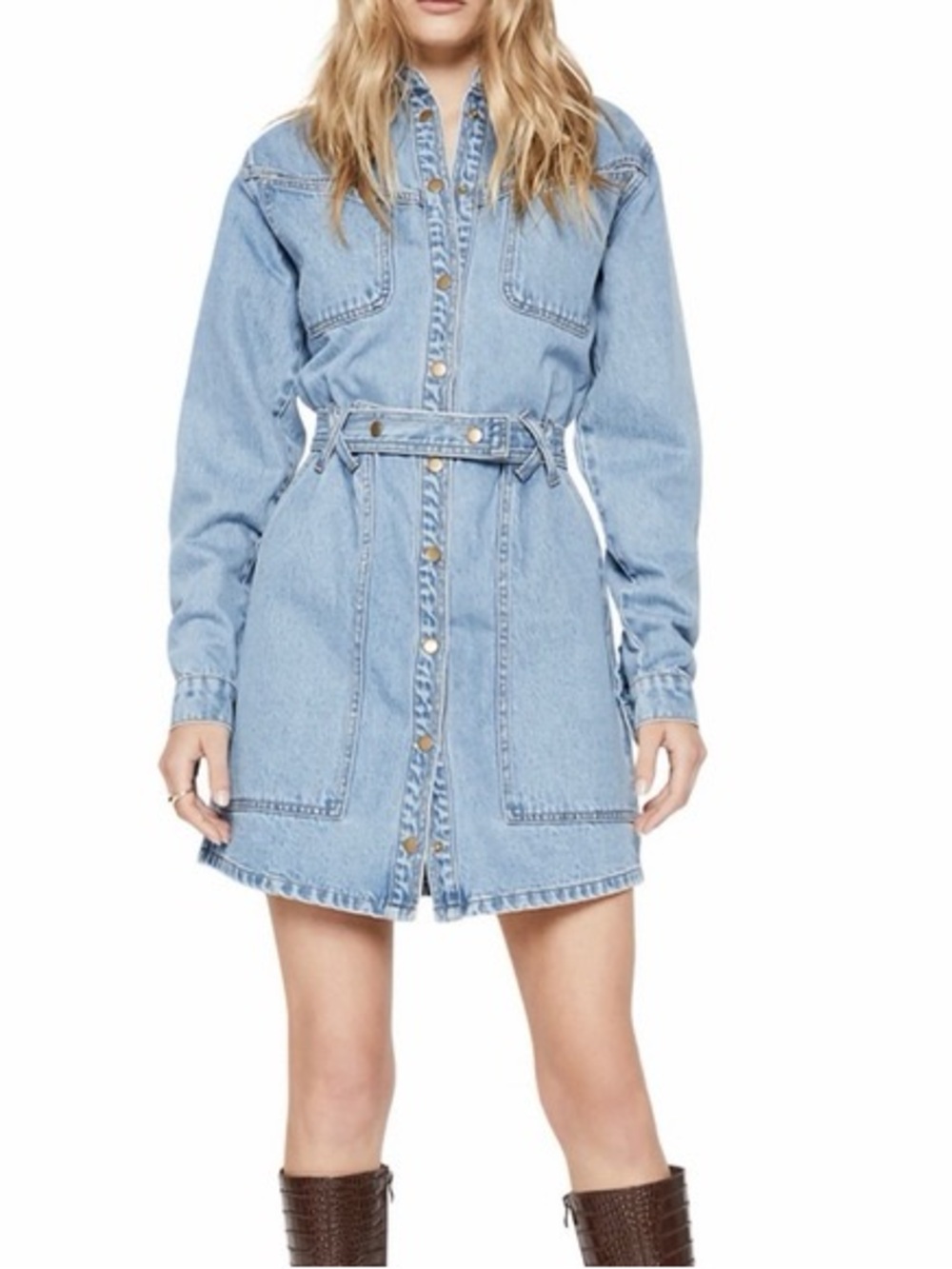 Bardot - Elena Long Sleeve Denim Dress in XS / US 24